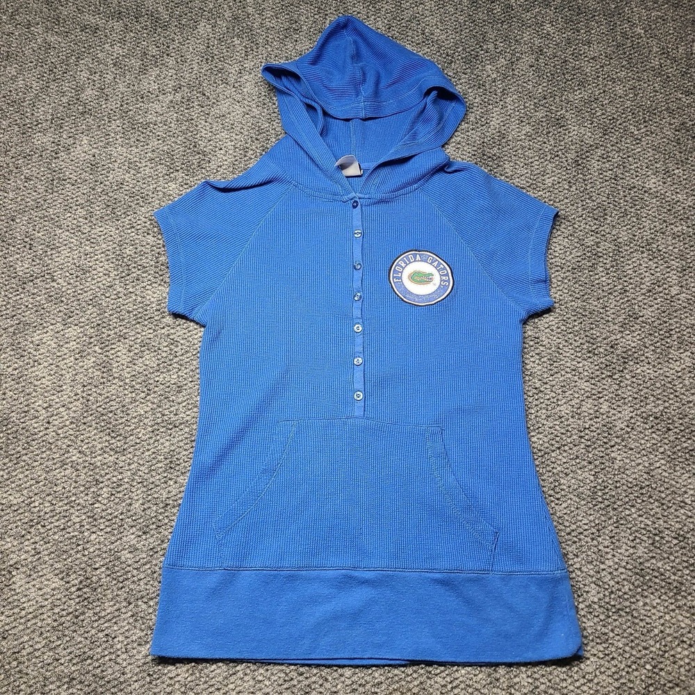 RARE Florida Gators Hooded Henley Womens L BLUE With Patch Team Sleeveless